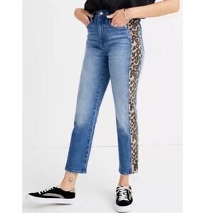 Madewell Classic Straight Jeans w/ Leopard Leg Stripe Size 26